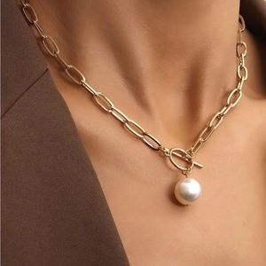 NWT Faux Pearl Charm OT Buckle Necklace